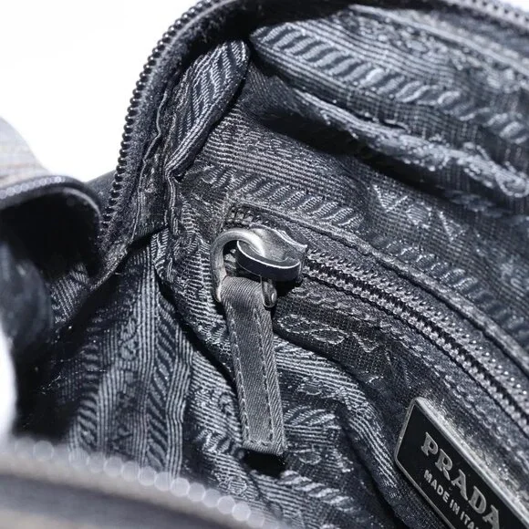 PRADA Shoulder Bag Nylon Black Silver Auth 153237